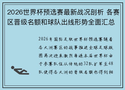 2026世界杯预选赛最新战况剖析 各赛区晋级名额和球队出线形势全面汇总